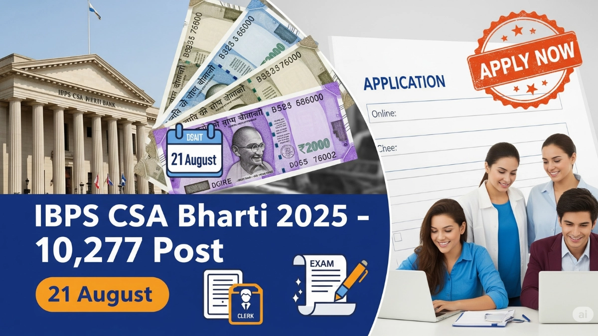 IBPS CSA भरती 2025 – 10,277 Bank Clerk जागा, अर्ज प्रक्रिया, पात्रता व अंतिम तारीख 21 ऑगस्ट