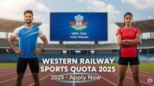 Indian sportspersons representing Western Railway Sports Quota Recruitment 2025 – Apply Now poster